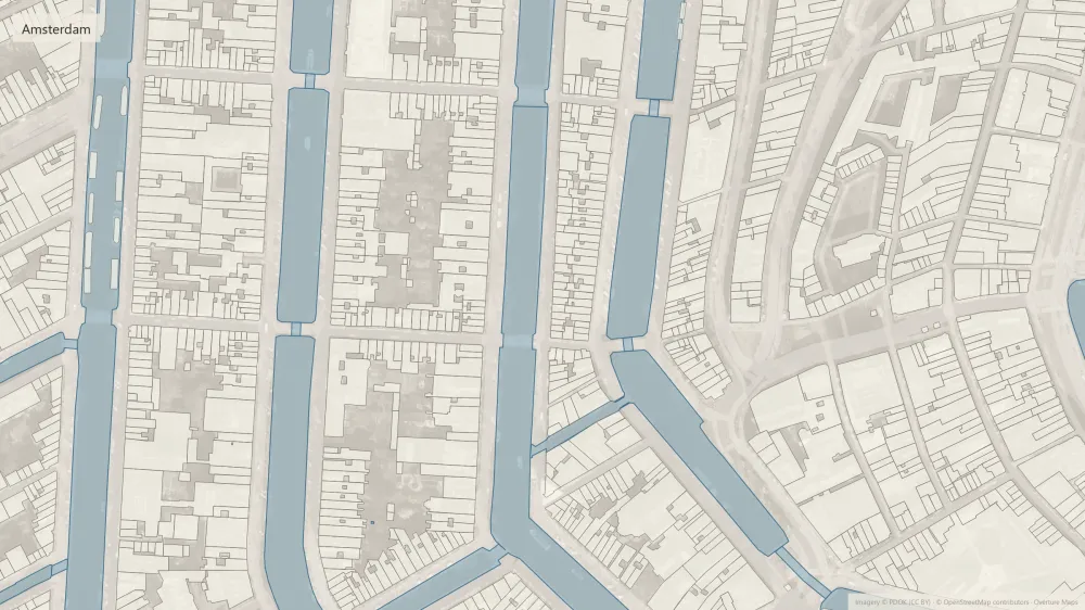 Amsterdam canal ring with the canals as filled water surfaces