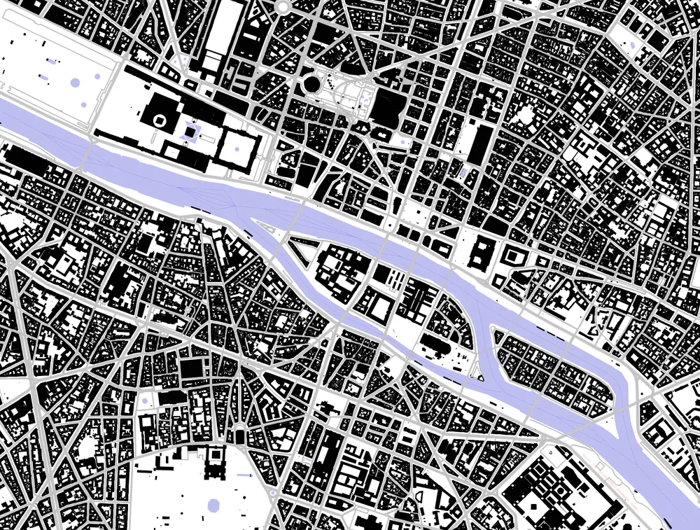 Figure-ground plan of central Paris